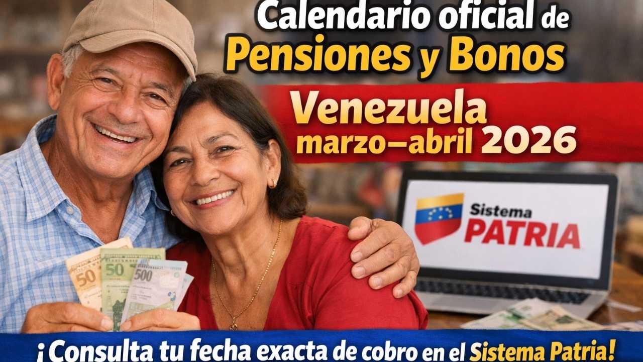 Calendario oficial de pensiones y bonos Venezuela marzo–abril 2026: consulta tu fecha exacta de cobro en el Sistema Patria